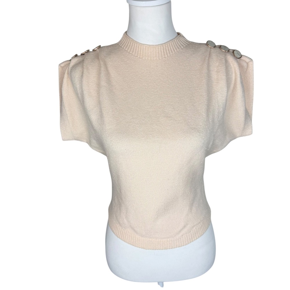 THML Womens Cream Short Sleeve Button Shoulder Puff Sleeve Sweater  XS